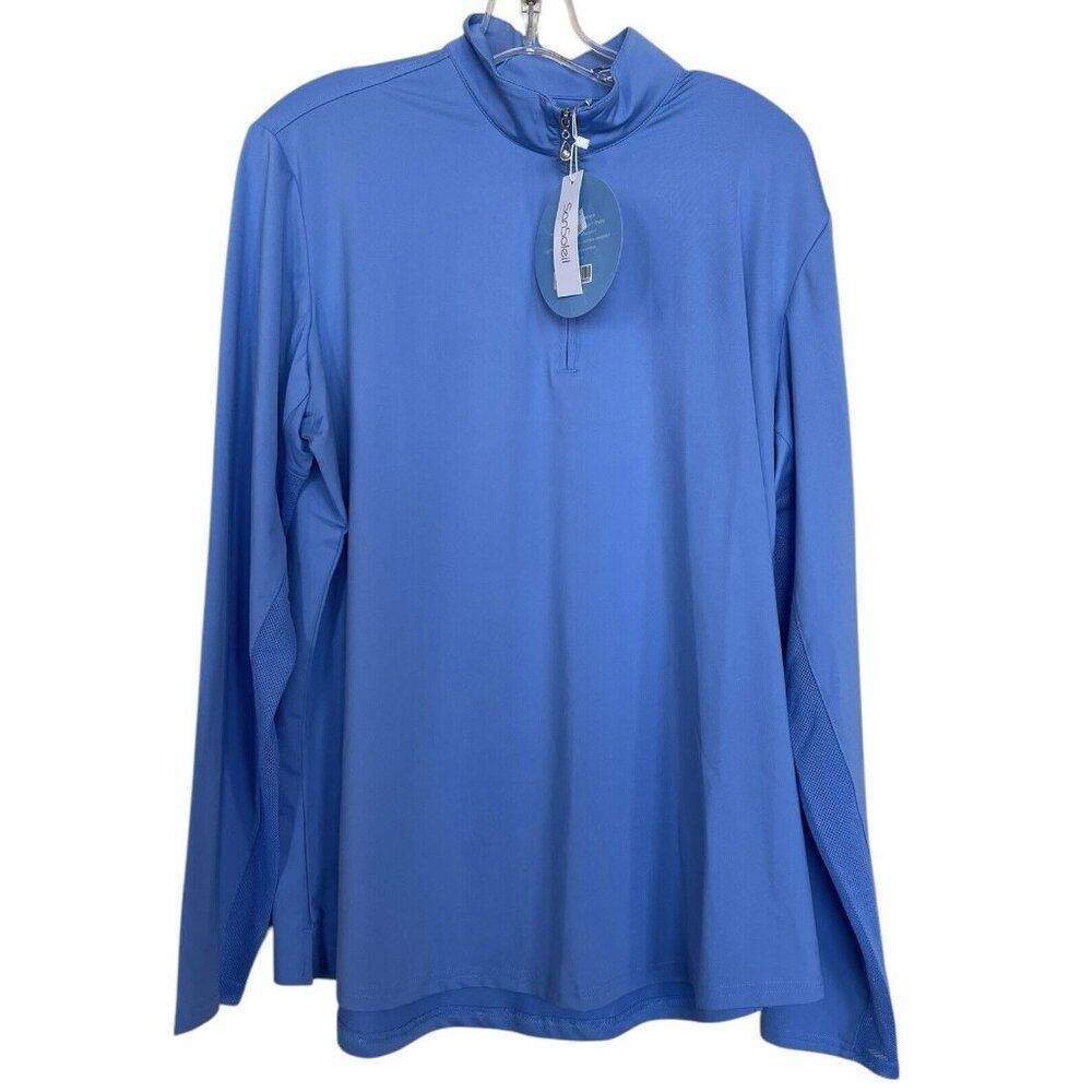 San Soleil Pullover Womens Size XXL Golf Blue Mesh Long Sleeves UV 50 Stretch